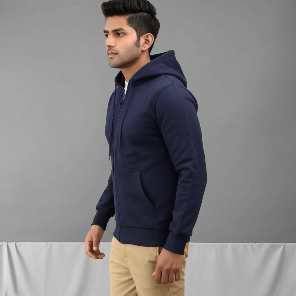 Unisex Navy Blue Zip Up Hoodie