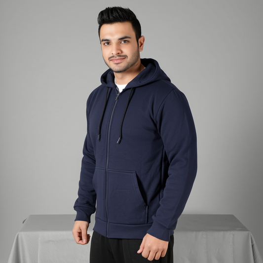 Unisex Navy Blue Zip Up Hoodie