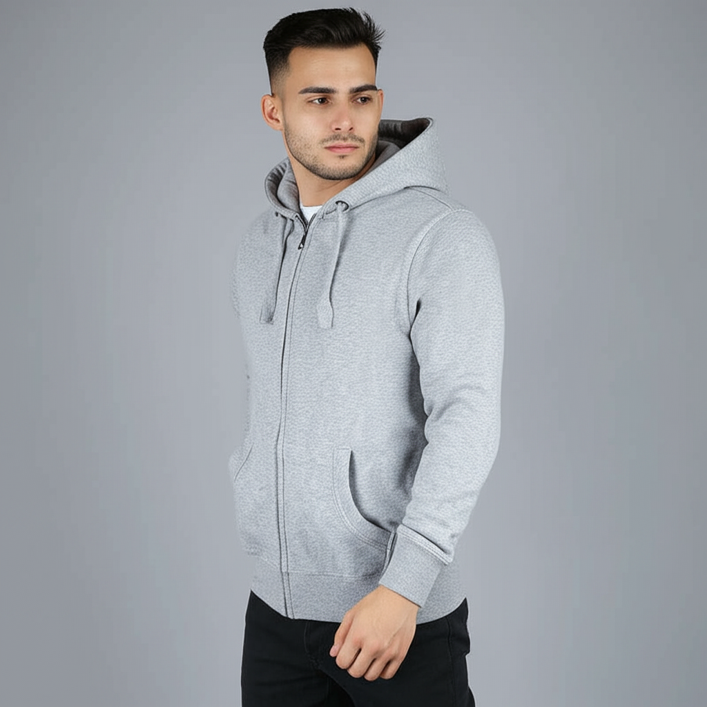 Unisex Zip Up Double Cap Hoodie