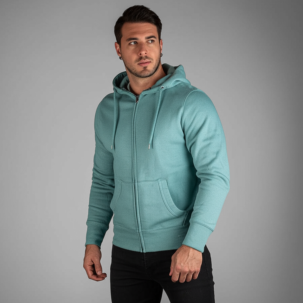 Unisex Zip Up Double Cap Hoodie